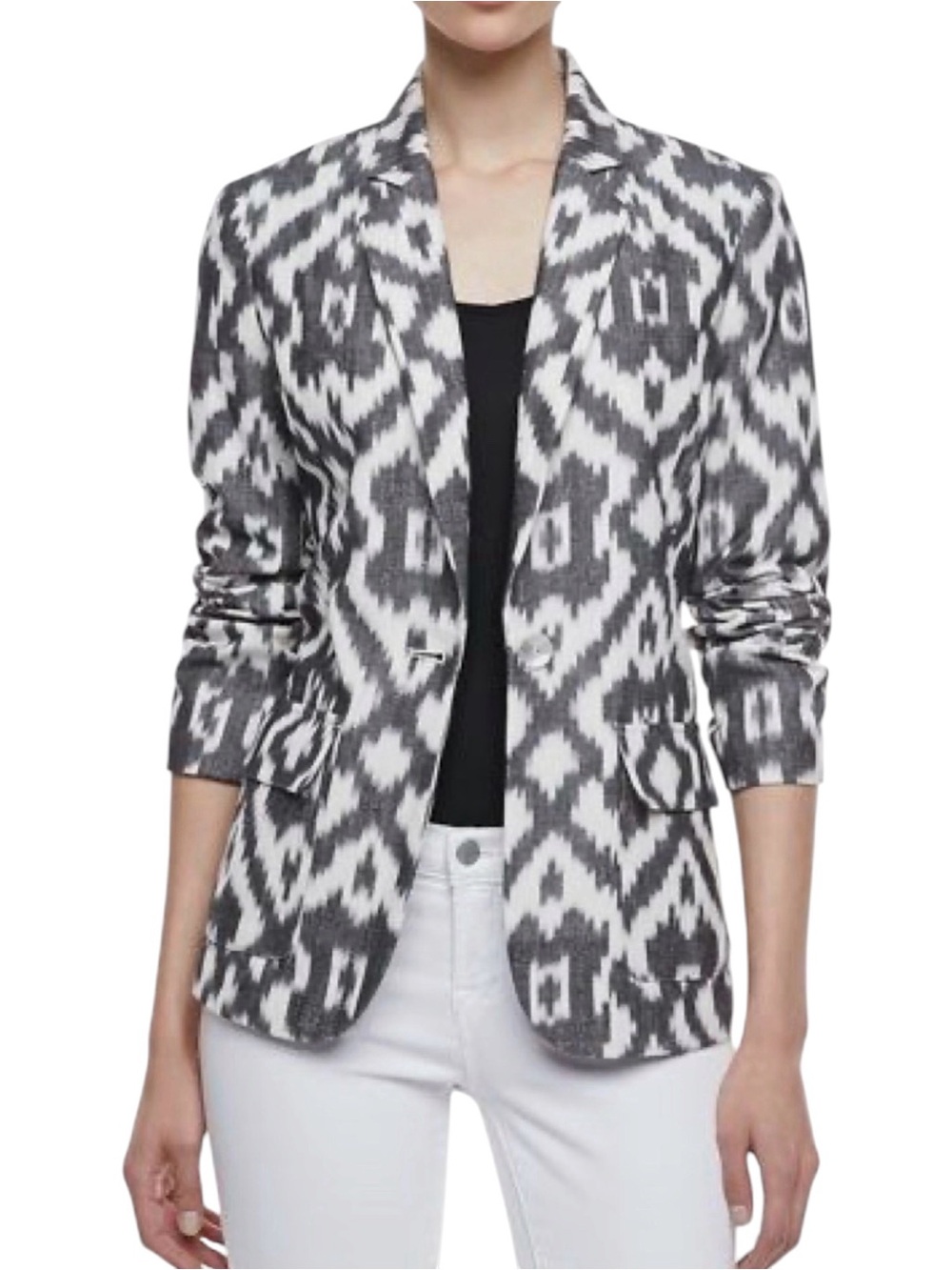 NEIMAN MARCUS Ikat Print Blazer 100% Cotton Casual Career Women’s Sz L